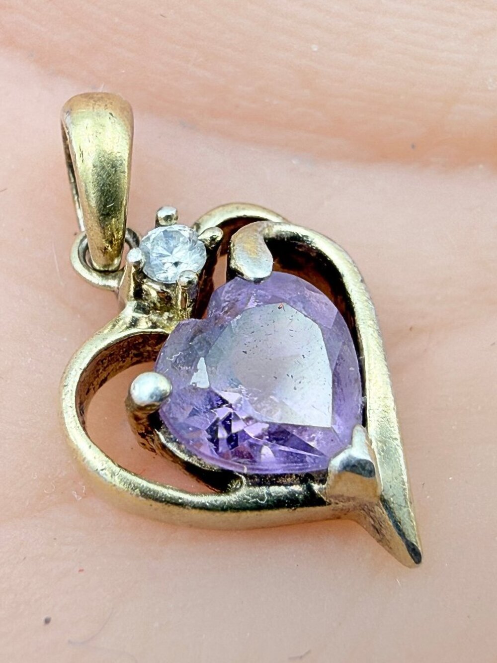 Hallmarked Sterling Silver Amethyst CZ Heart Pendant
